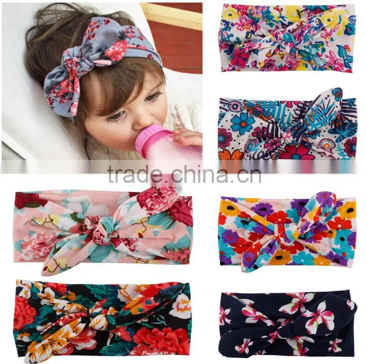 15 inch new children baby printing knotted hair band Europe rabbit ears headband simple Bohemia fashion hair ornaments