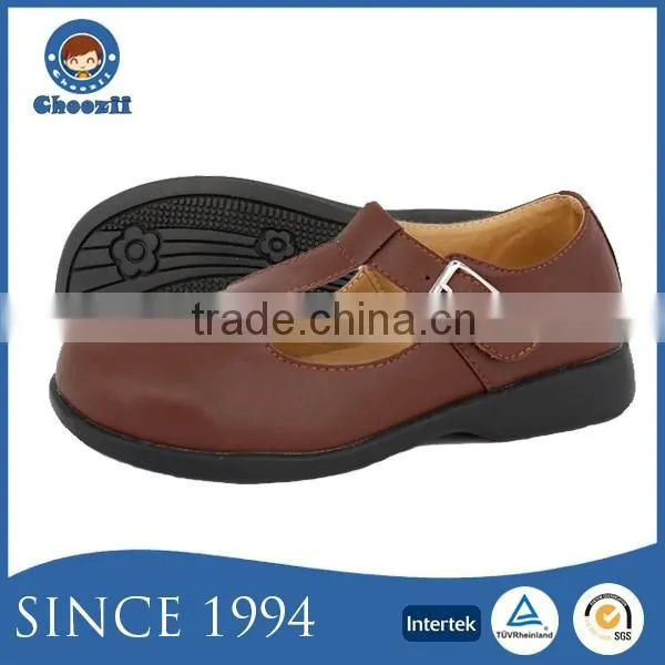 Classic Leather No Heel Flat Black Dress Shoes for Girls