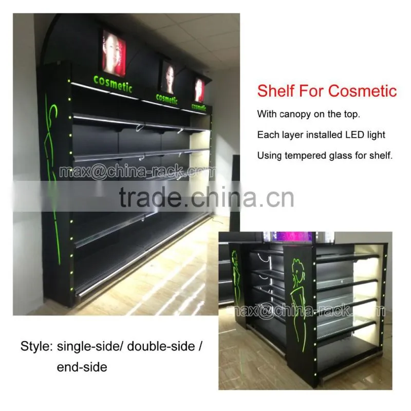 Metal Wall Shelf For Cosmetic With Canopy And Led Light