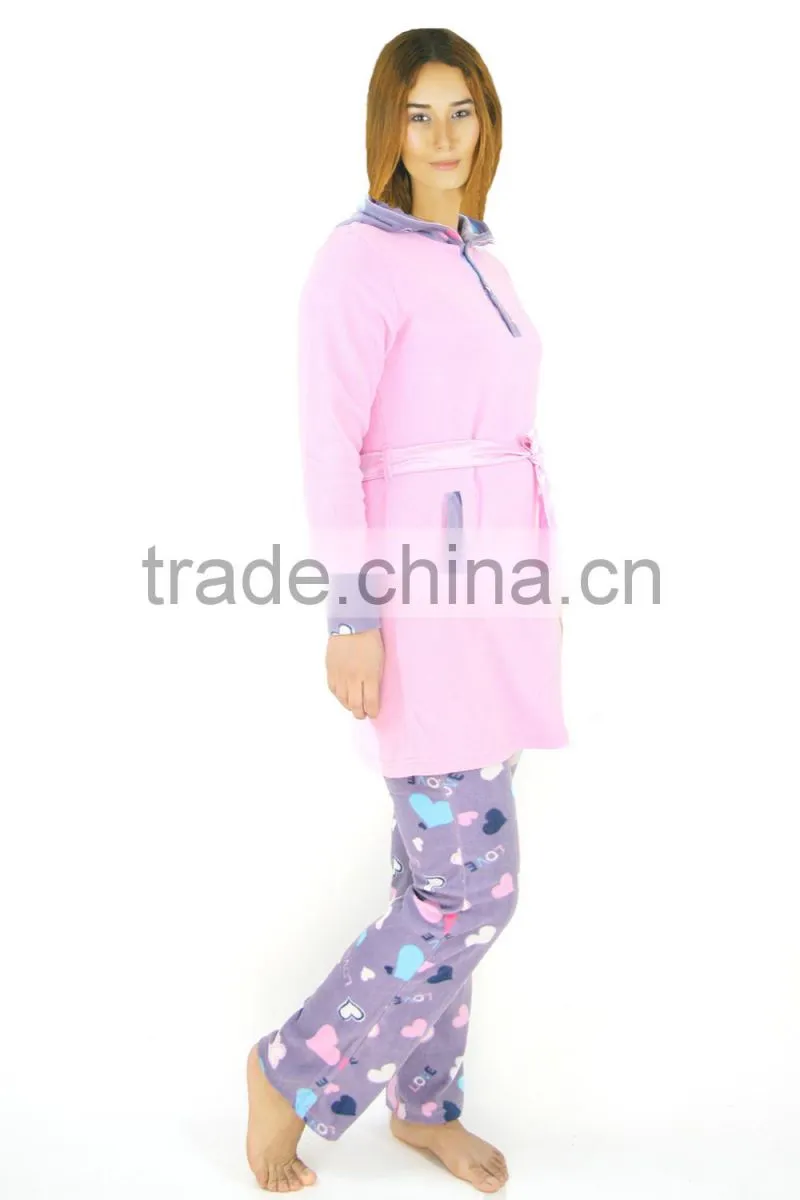 Kevince women polar fleece pyjamas set purple heart 1000pcs up OEM factory directly