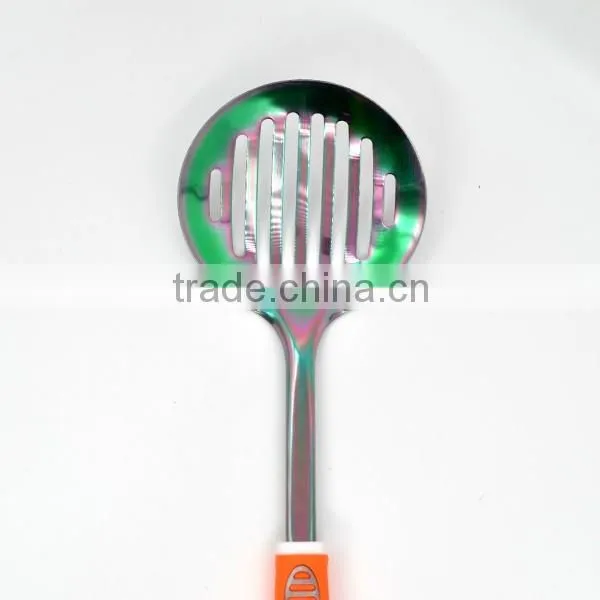 Top selling Non-stick TPR handle Titanize kitchen slotted skimmer spoon