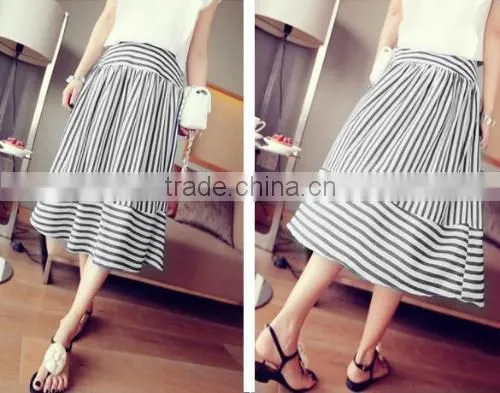 Fashion Women Sexy High Elastic Waist Striped Casual Party Beach A-Line Skirt