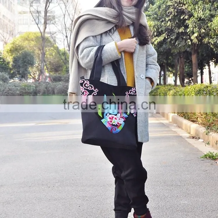 Luckybag women handbag canvas delicate lady shoulder bags flannel with embroidery