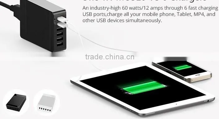 Quick Charge 2.0 60W 6-port usb travel charger, usb charging station, usb hub