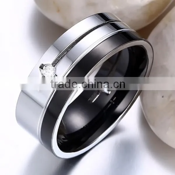 Men Personality Black 8MM Stainless Steel Zircon Ring