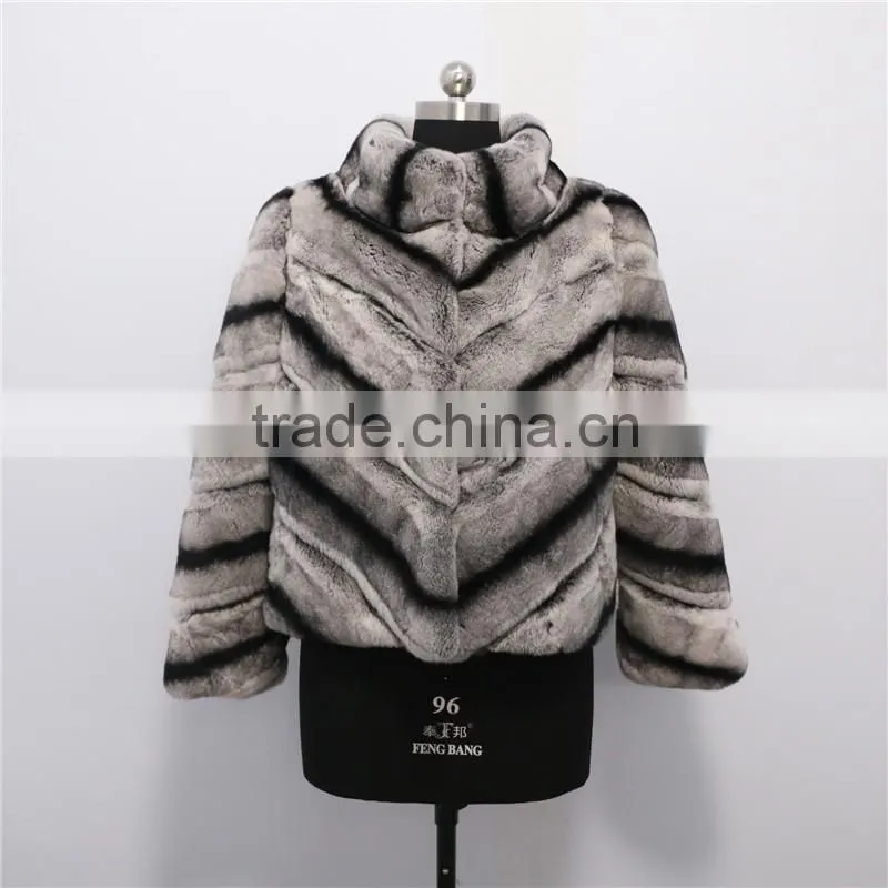 new fashion winter chinchilla color sexy rex rabbit fur coat for girls
