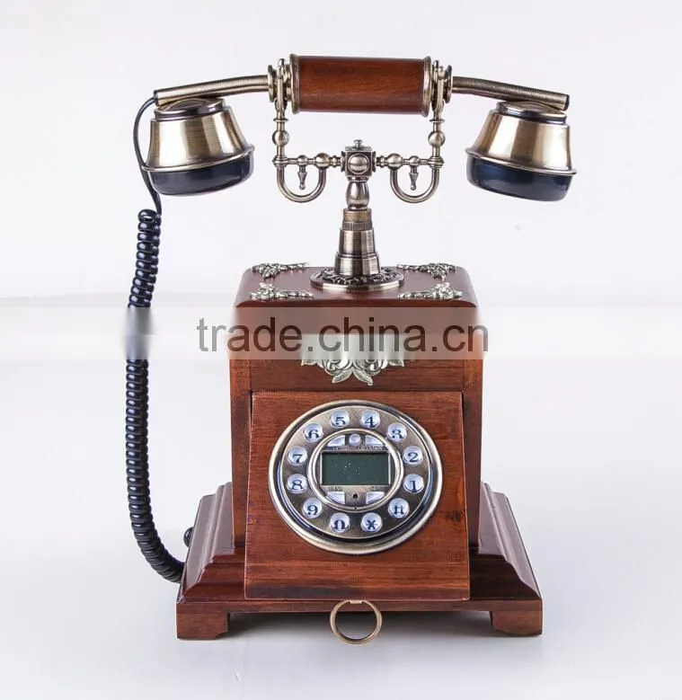 Home Decorative Vintage Wooden Telephone Antique Retro Corded Phone