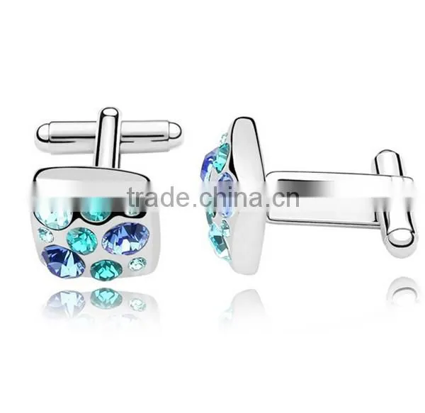 2016 Latest luxury silver copper diamond cufflinks with square high polishing cuff links