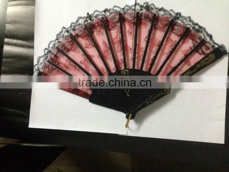 gift lady hand fan party used silk fan lace border