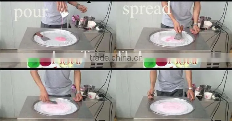 2015 Flat Pan Frozen Yogurt Real Fruits Stir Ice Cream Rolls Machine