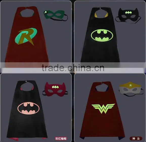Quality Customized Luminous Logo Printing Glowing in Dark Superhero capes and mask