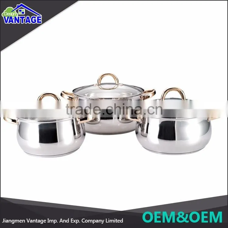 Wholesale 6pcs cooking pot and frypan mirror finish stainless steel cookware