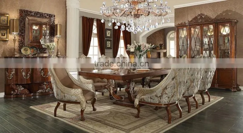 Luxurious Rococo Style Gold Leaf Solid Wood Hand Carved Dining Room Furniture Set(MOQ=1 SET)