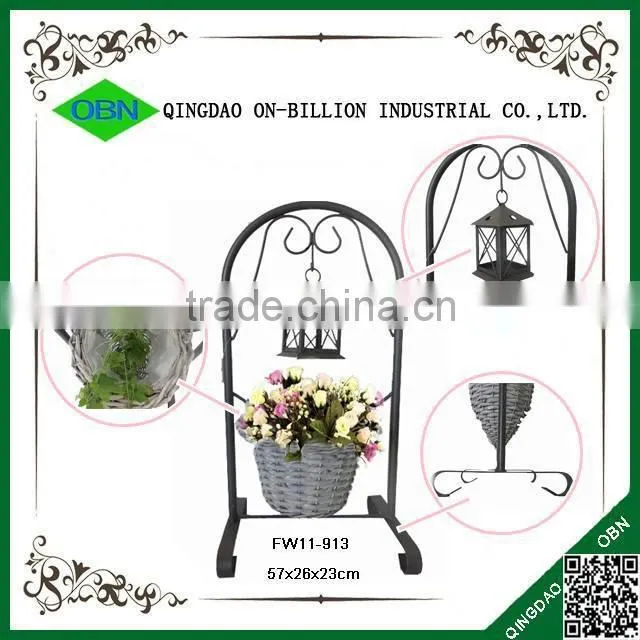 Handmade wicker flower pot with iron stand