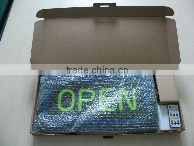 acrylic backlit led sign , 7 colors change flash light with remote control led open sign/ led resin sign.