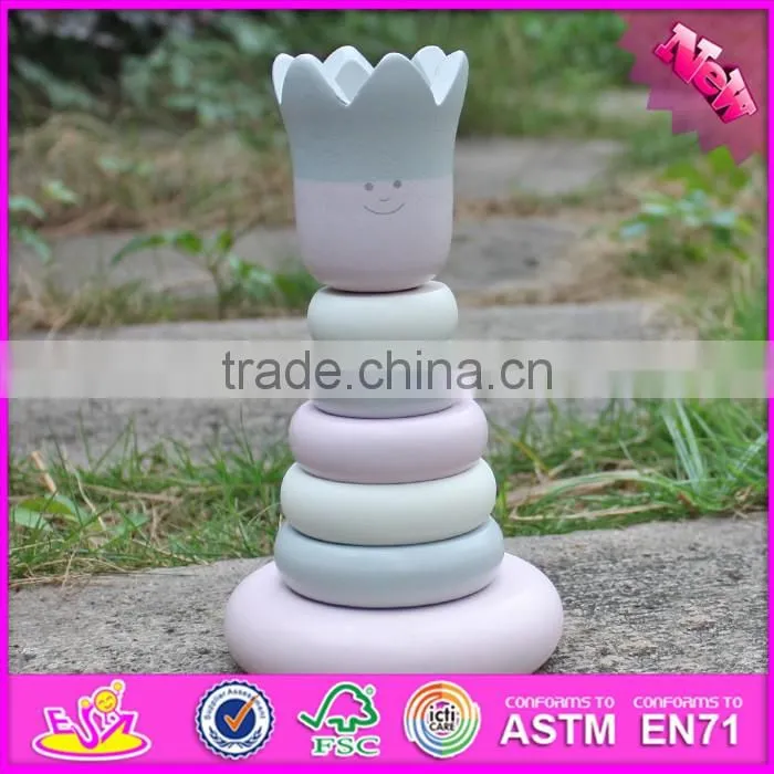 2016 new design crown wooden stacking rings toy for toddlers W13D129