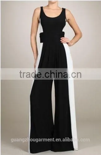 women illusion wide Leg sleeveless striped Long Black and White jumpsuit