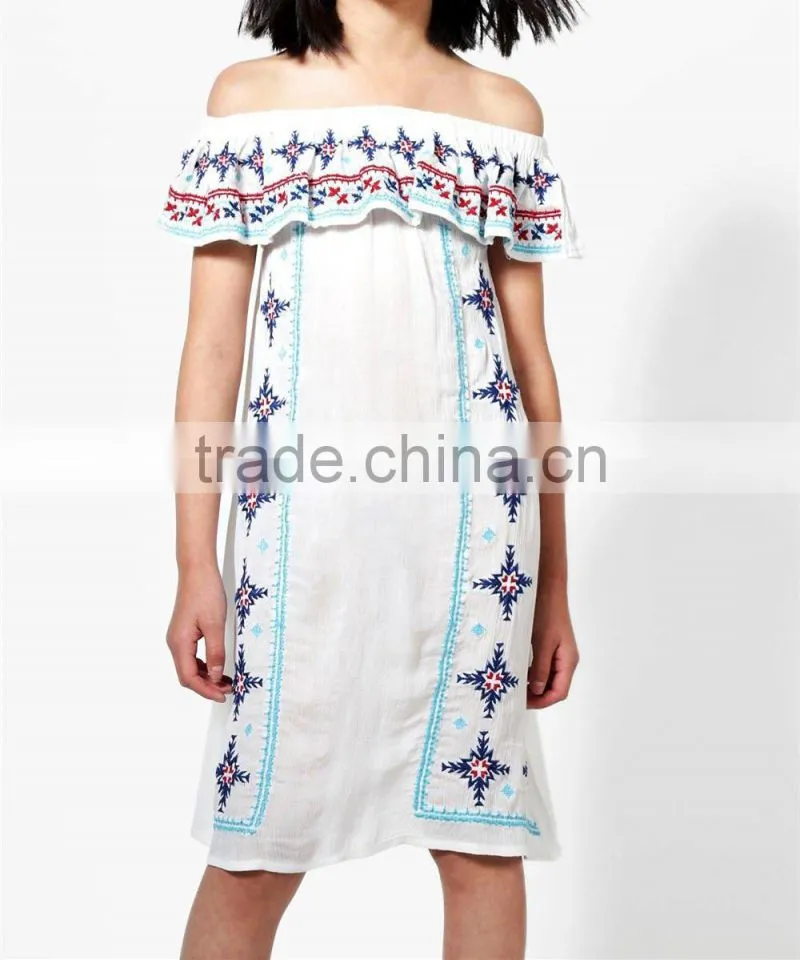 Punjabi Dress Neck Designs Baby Girl Clothes Off Shoulder Embroidered Girl Child Dress hsd2097
