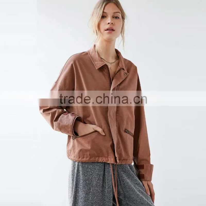 plain girls jacket loose style fashion design with zipper
