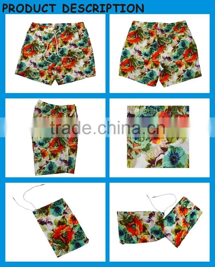 Top Sale Mens Beach Shorts Floral Print Board Shorts Quick Dry Elastic Waist Shorts