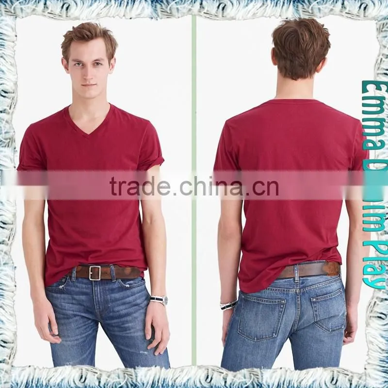 Man's Custom Fitting Wine Dyed Plain V Neck T Shirts