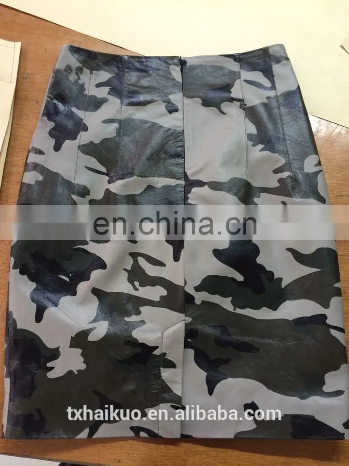 Ladies' elegant camouflage color skirt with slit at back