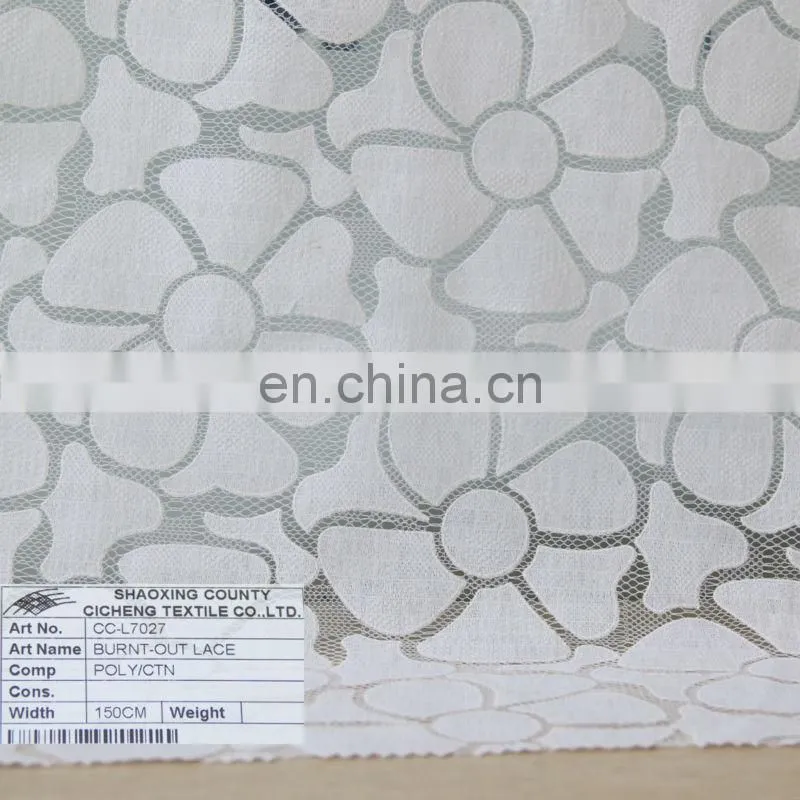 CC- L7027 2014 New style LANCE FABRIC Polyester and Cotton burnout fashion lace fabric for girls