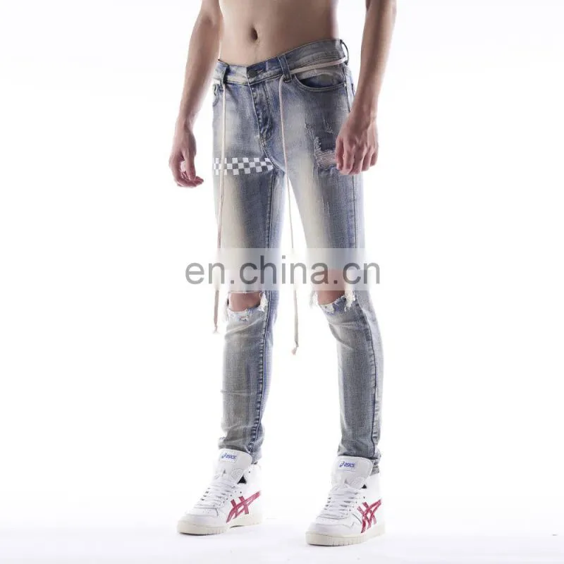 DiZNEW High Quality Custom Denim Men Printing Ripped Jeans
