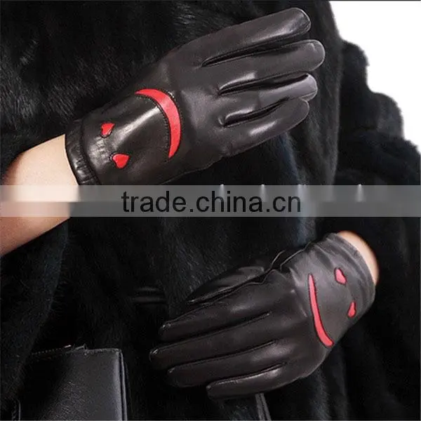 Women leather gloves work, black sheep skin with 70% wool, gloves importers