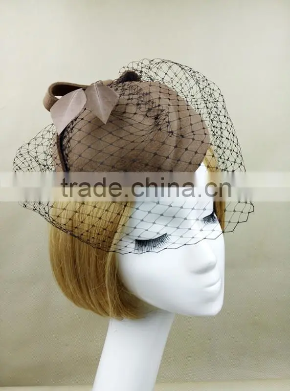 Custom Design Felt Fascinator Hat With Veil Wool Hat For women