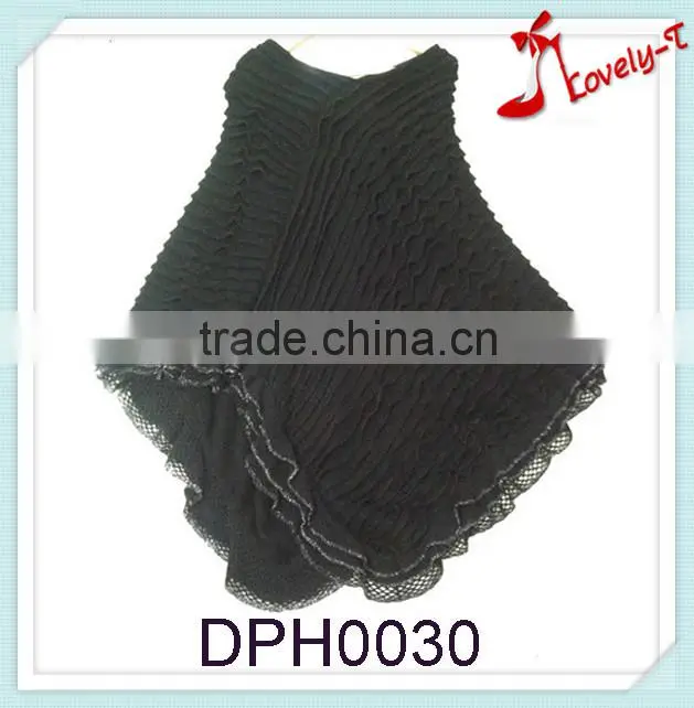 New arrival blacck ripple crochit knit pullover poncho sweater with lace on the fringe