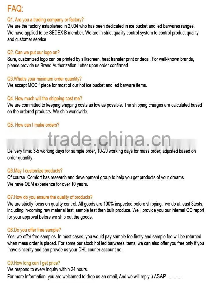 most selling items clear acrylic led drink bucket