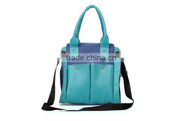 fashion canvas tote handbags with pu leather