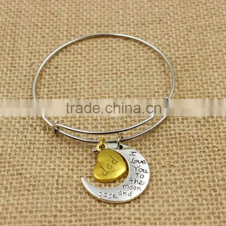 2016 New design stainless steel expandable bangle ani bangle bracelet i love you to the moon and back