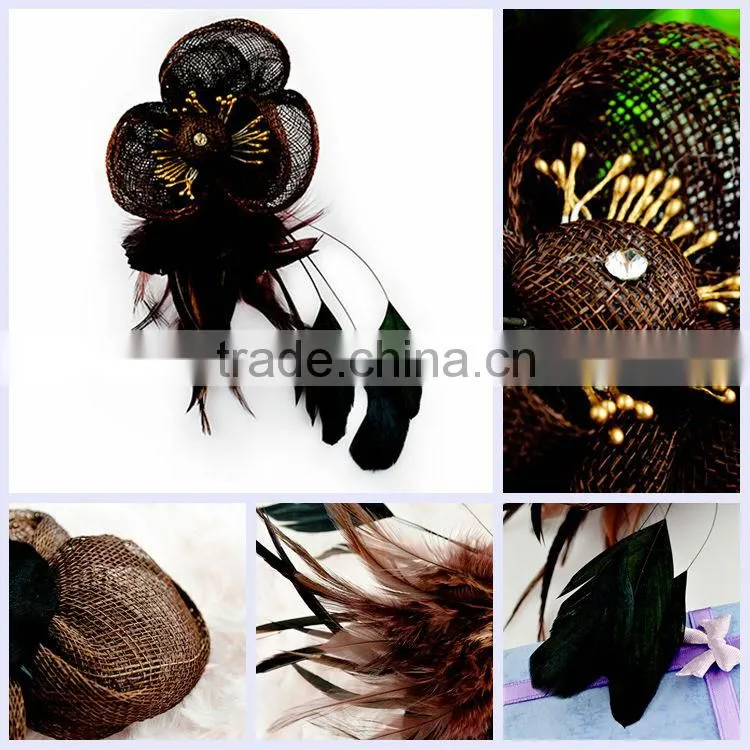 China import peacock feather brown brooch hair clips with crystal