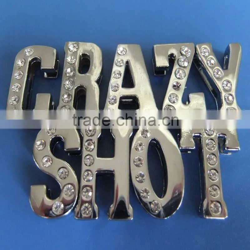 DIY Zinc Alloy Metal Slider 18mm Letters Alphabets MVP with Rhinestones