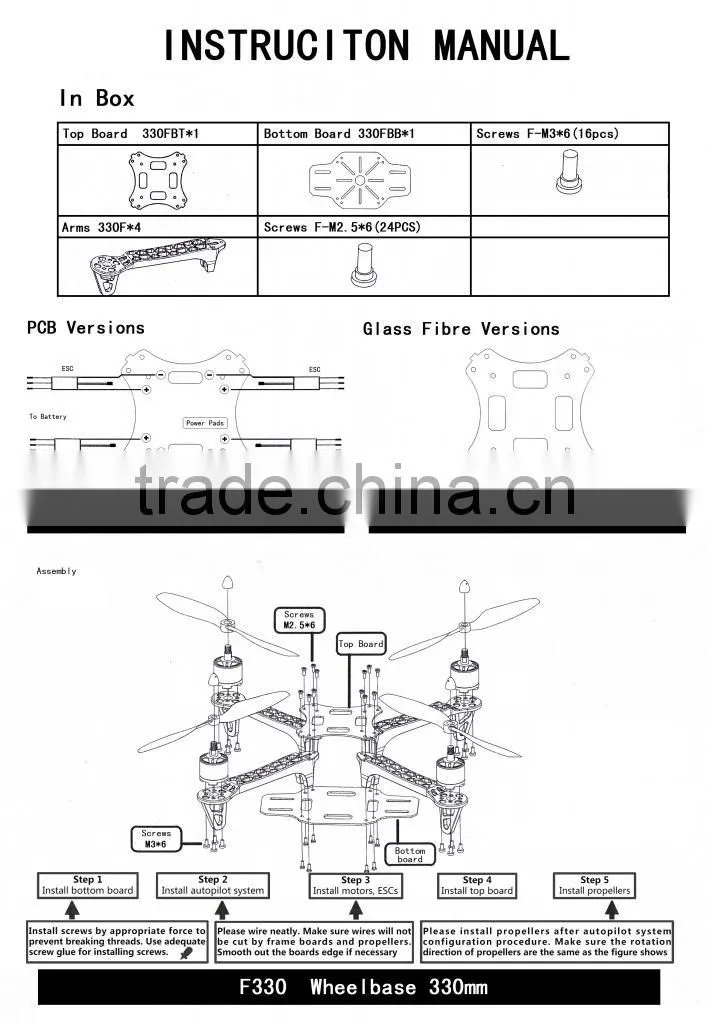 F330 Multi-rotor QuadCopter Airframe 330mm Indoor Multicopter Frame