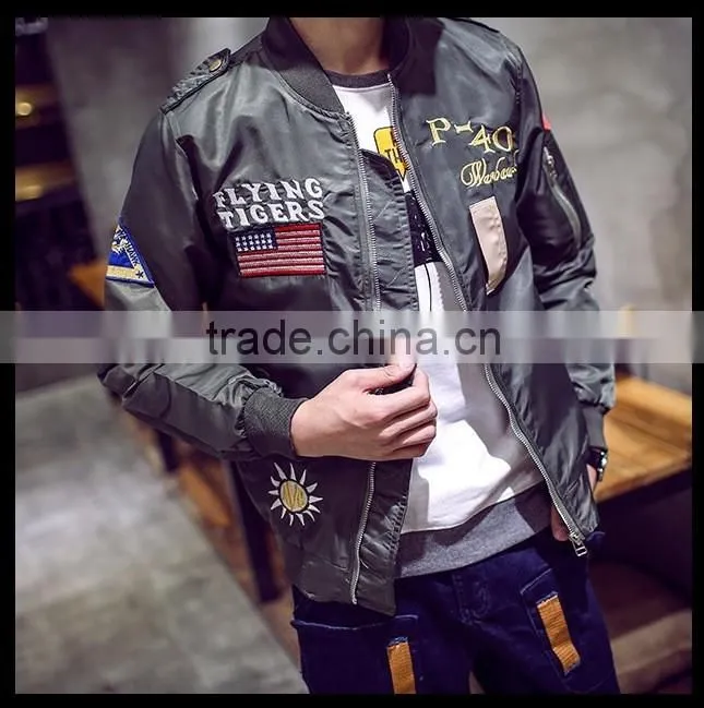 2016 Fashion Large Size Srping MA1 Air Force Pilot Coat Bomber Jacket with Retro Embroidery