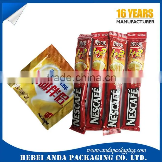 Aluminum coffee bag/small coffee packing stick plastic film rolls/mini coffee packing sachet