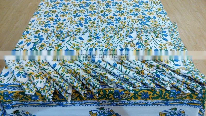 100 % cotton Multi color Jaipur handblock printed table covers with napkins 6 seater 8 seater 12 seater
