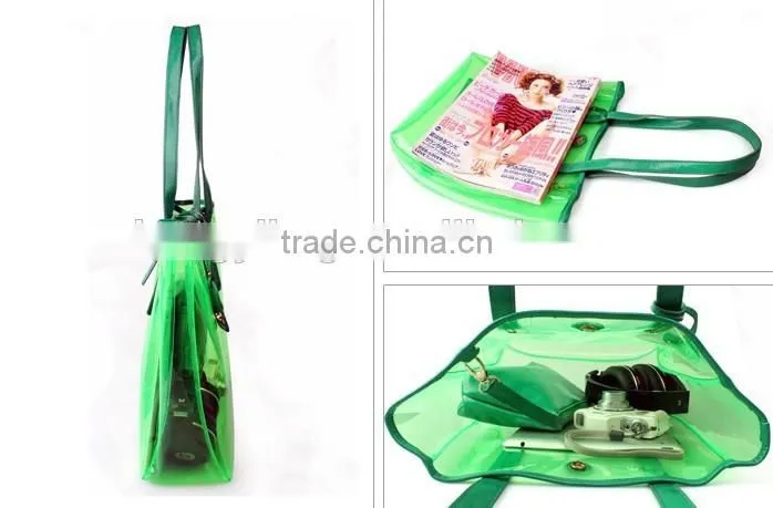 High fashion bright ladies cheap clear pvc plastic shopping bag