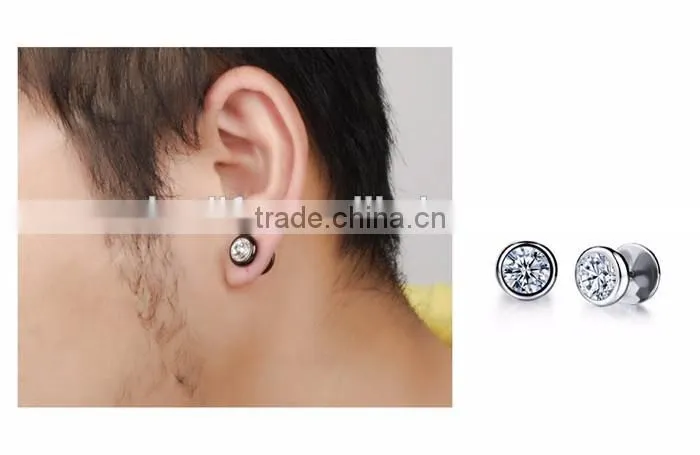 stainless steel round double stud zircon earring hypoallergenic