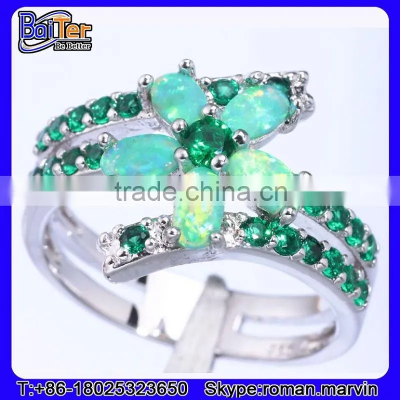 NEW Halo Set Zirconia White Fire Opal Gemstone Ring 925 Silver Silver Opal Ring With Opal Stone