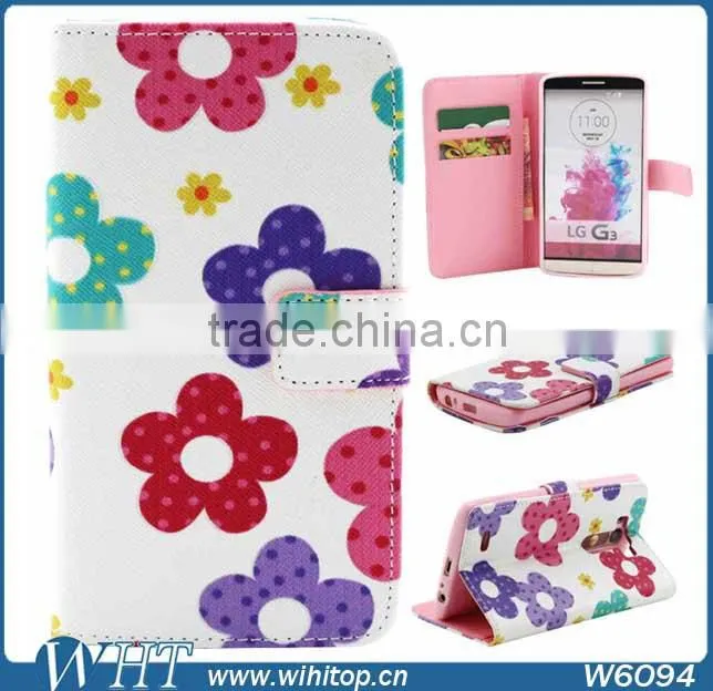 Factory Price! Fancy Leather Case for LG G3, TPU Cover Wallet Leather Case for LG Optimus G3