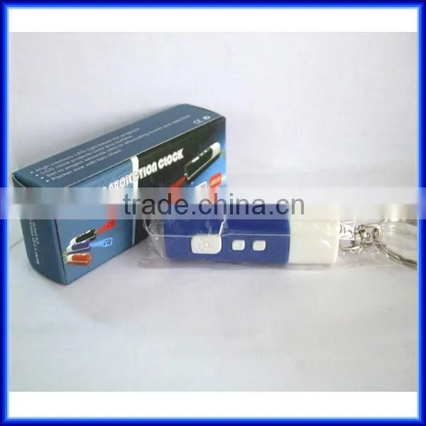 Novelty design easy carry portable mini digital lcd projector keychain clock