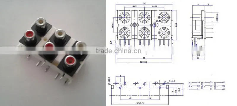 6pin rca jack connector AV6-8.4-9