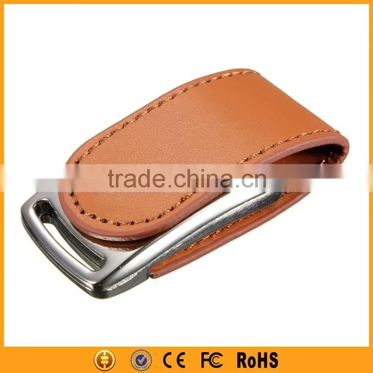 Logo Embossed Hot USB 3.0 Black Leather USB Flash Drive