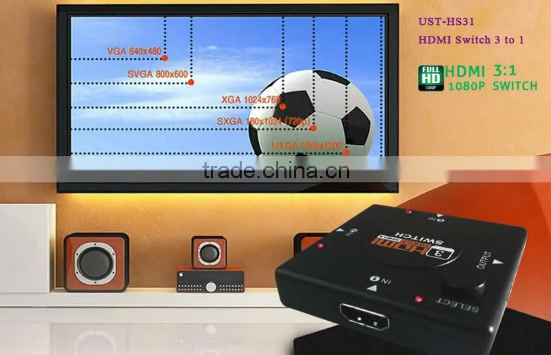 High speed 3 Port HDM Switch 1080P with 3D led light