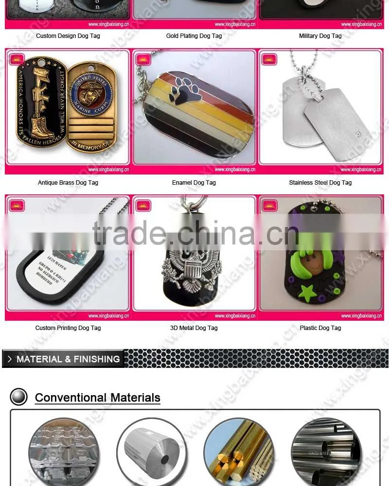 metal zinc alloy printed logo military dog tags with ball chain