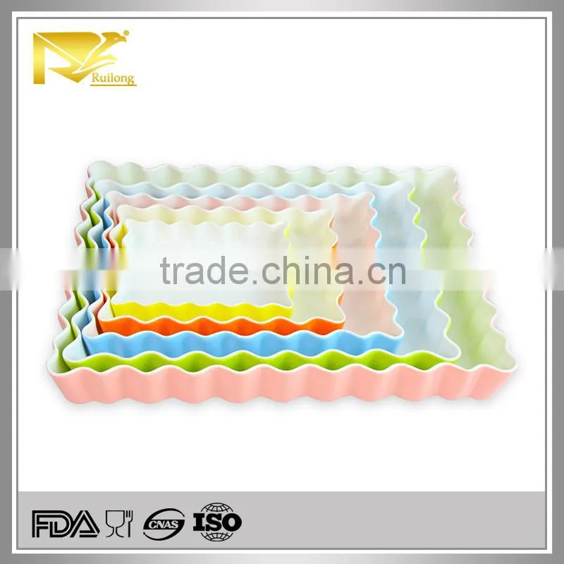 Bakeware colorful glazed corrugated ceramic square plate